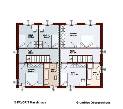 Massivhaus Finesse 107 von Favorit Massivhaus Schlüsselfertig ab 288920€, Satteldach-Klassiker Grundriss 2