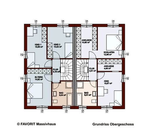 Massivhaus Finesse 110 von Favorit Massivhaus Schlüsselfertig ab 285610€, Satteldach-Klassiker Grundriss 2