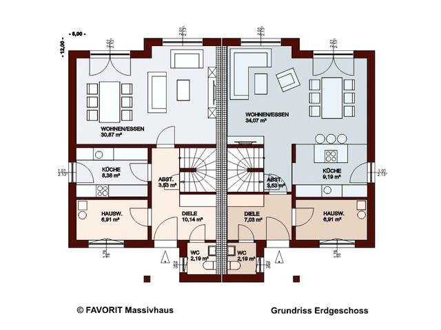 Massivhaus Finesse 124 von Favorit Massivhaus Schlüsselfertig ab 316340€, Stadtvilla Grundriss 1