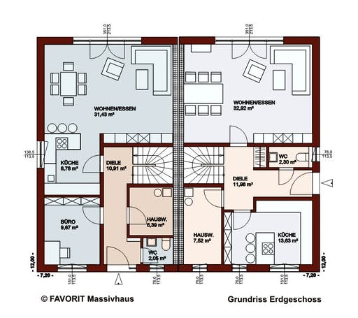 Massivhaus Finesse 129 von Favorit Massivhaus Schlüsselfertig ab 309340€, Satteldach-Klassiker Grundriss 1