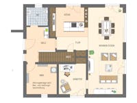 Grundriss Einfamilienhaus mit Arbeitszimmer am Wohnzimmer