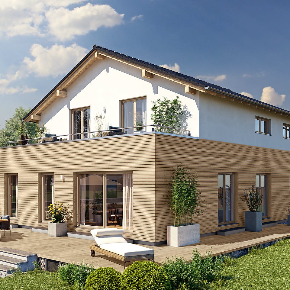 Fertighaus ARTIS 350 S215 von FingerHaus Schlüsselfertig ab 426441€, Satteldach-Klassiker Außenansicht 1