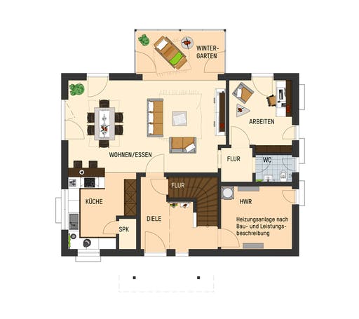 Fertighaus MH Frankenberg - JUNO 402 von FingerHaus Schlüsselfertig ab 322468€, Satteldach-Klassiker Grundriss 1