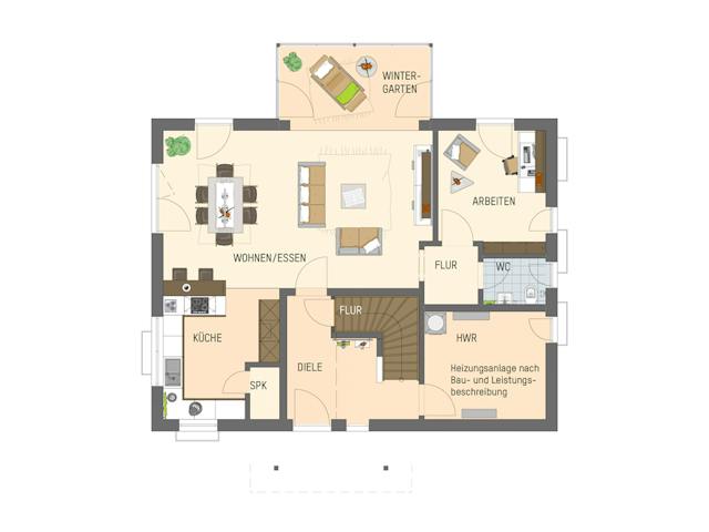 Fertighaus MH Frankenberg - JUNO 402 von FingerHaus Schlüsselfertig ab 423258€, Satteldach-Klassiker Grundriss 1