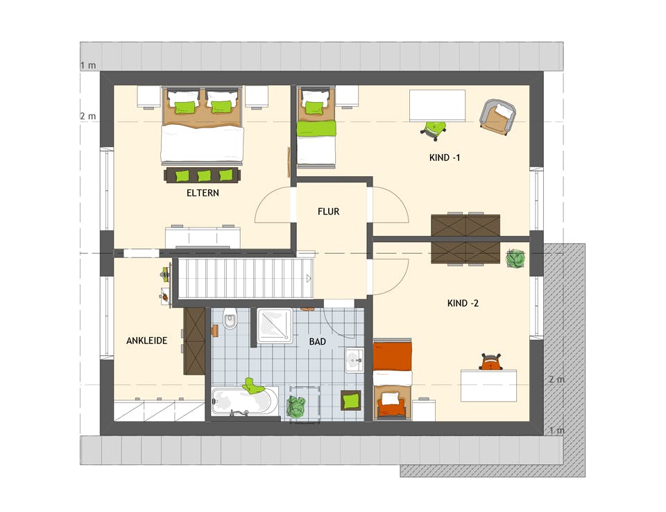 Fertighaus NEO 311 ek5 von FingerHaus Schlüsselfertig ab 363082€, Satteldach-Klassiker Grundriss 2