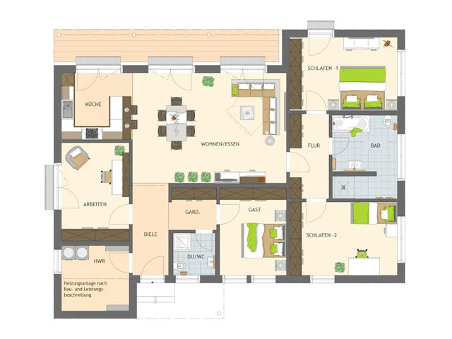Fertighaus NIVO 140 F von FingerHaus Schlüsselfertig ab 396823€, Bungalow Grundriss 1