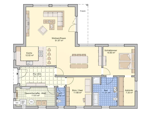 Fertighaus Levita von Fingerhut Haus Schlüsselfertig ab 419247€, Bungalow Grundriss 1