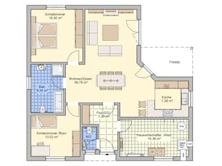 Fertighaus Mala von Fingerhut Haus Schlüsselfertig ab 368580€, Bungalow Grundriss 1