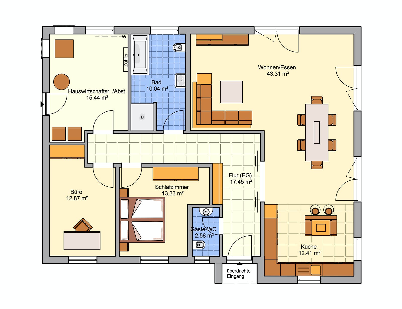 Fertighaus Carpe von FINGERHUT-HAUS Schlüsselfertig ab 400728€, Bungalow Grundriss 1