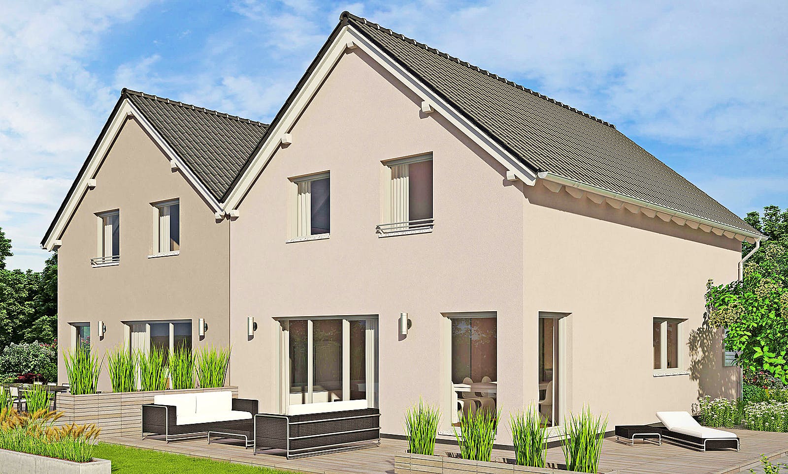 Fertighaus Duett 128 von FINGERHUT-HAUS Schlüsselfertig ab 385236€, Satteldach-Klassiker Außenansicht 1