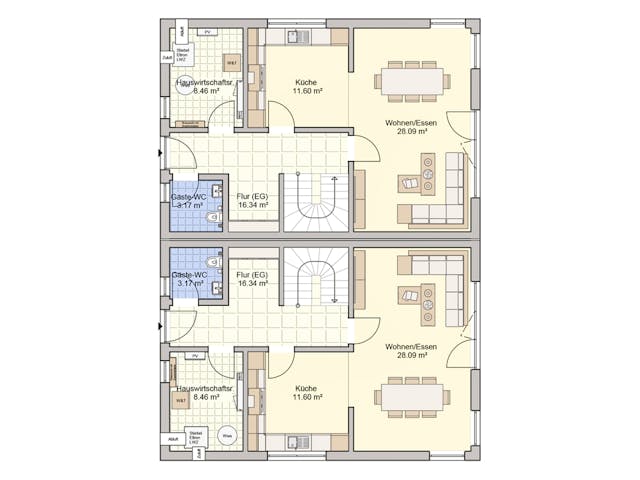 Fertighaus Duett 128 von Fingerhut Haus Schlüsselfertig ab 385280€, Satteldach-Klassiker Grundriss 1