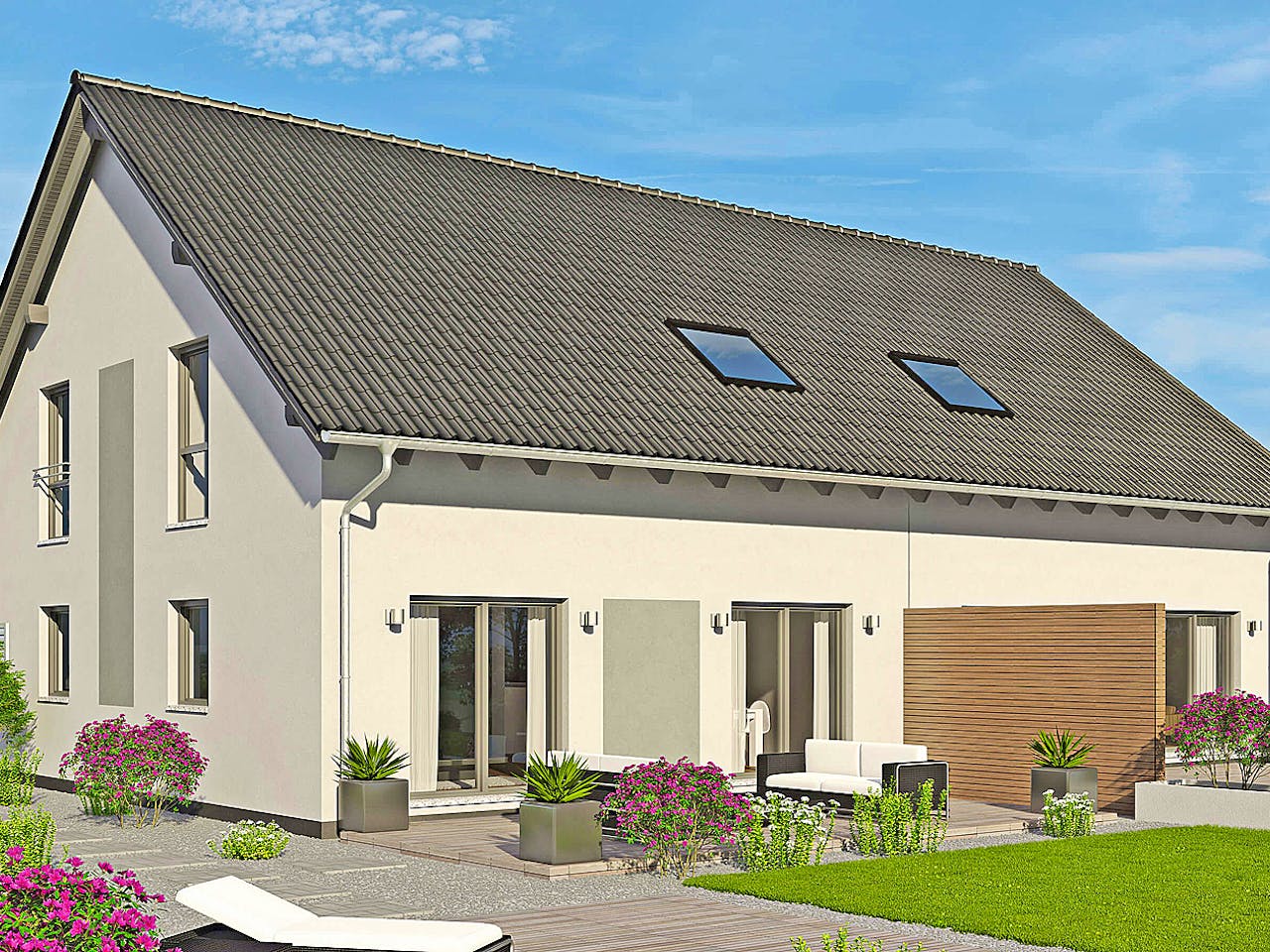 Fertighaus Duett 141 von Fingerhut Haus Schlüsselfertig ab 391465€, Satteldach-Klassiker Außenansicht 1