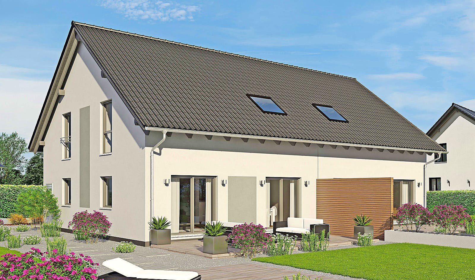 Fertighaus Duett 141 von FINGERHUT-HAUS Schlüsselfertig ab 393648€, Satteldach-Klassiker Außenansicht 1