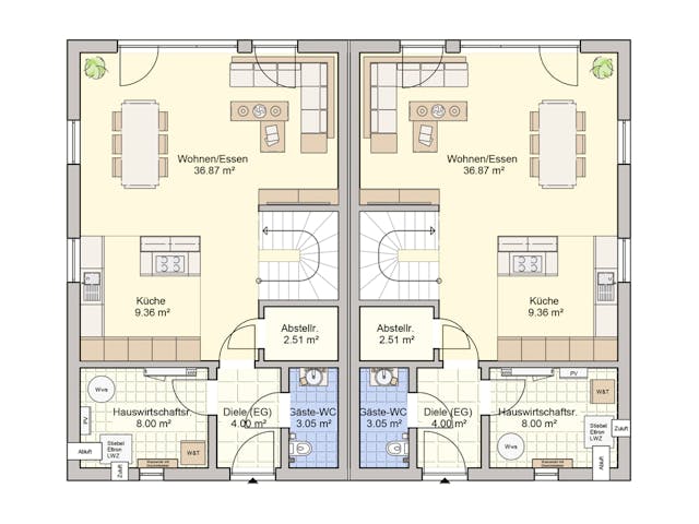 Fertighaus Doppelhaus Duett 175 von FINGERHUT HAUS Zwei- & Mehrfamilienhäuser Schlüsselfertig ab 490857€, Grundriss 1