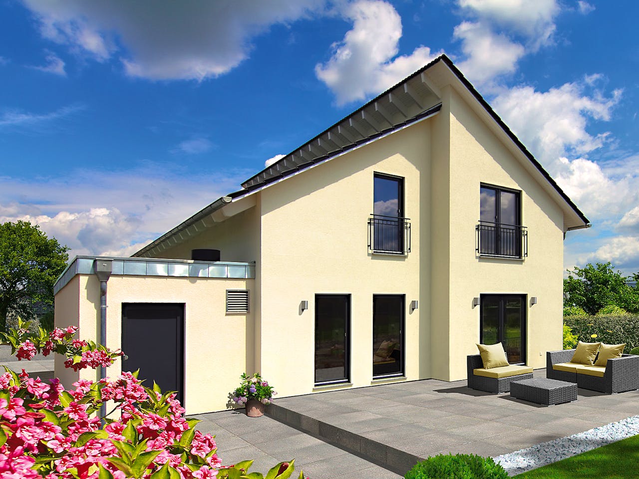 Fertighaus Granda von Fingerhut Haus Schlüsselfertig ab 474400€, Pultdachhaus Außenansicht 1