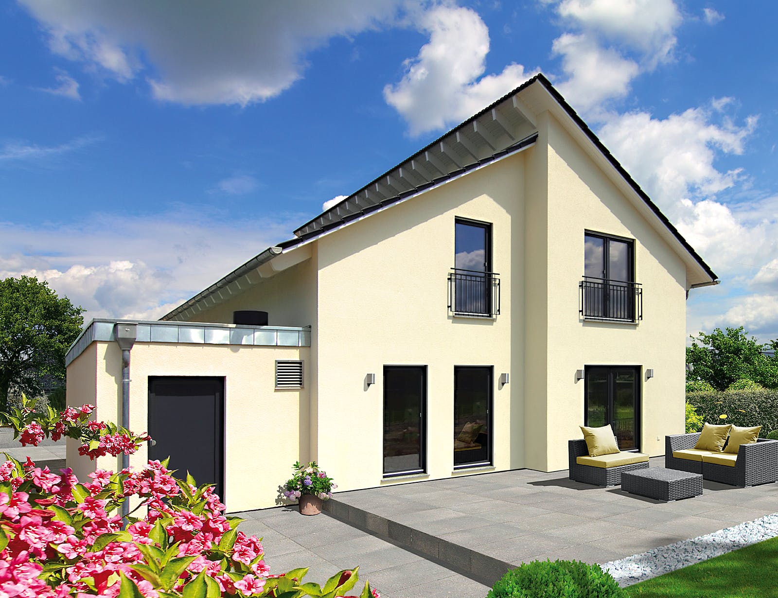 Fertighaus Granda von FINGERHUT-HAUS Schlüsselfertig ab 470149€, Pultdachhaus Außenansicht 1