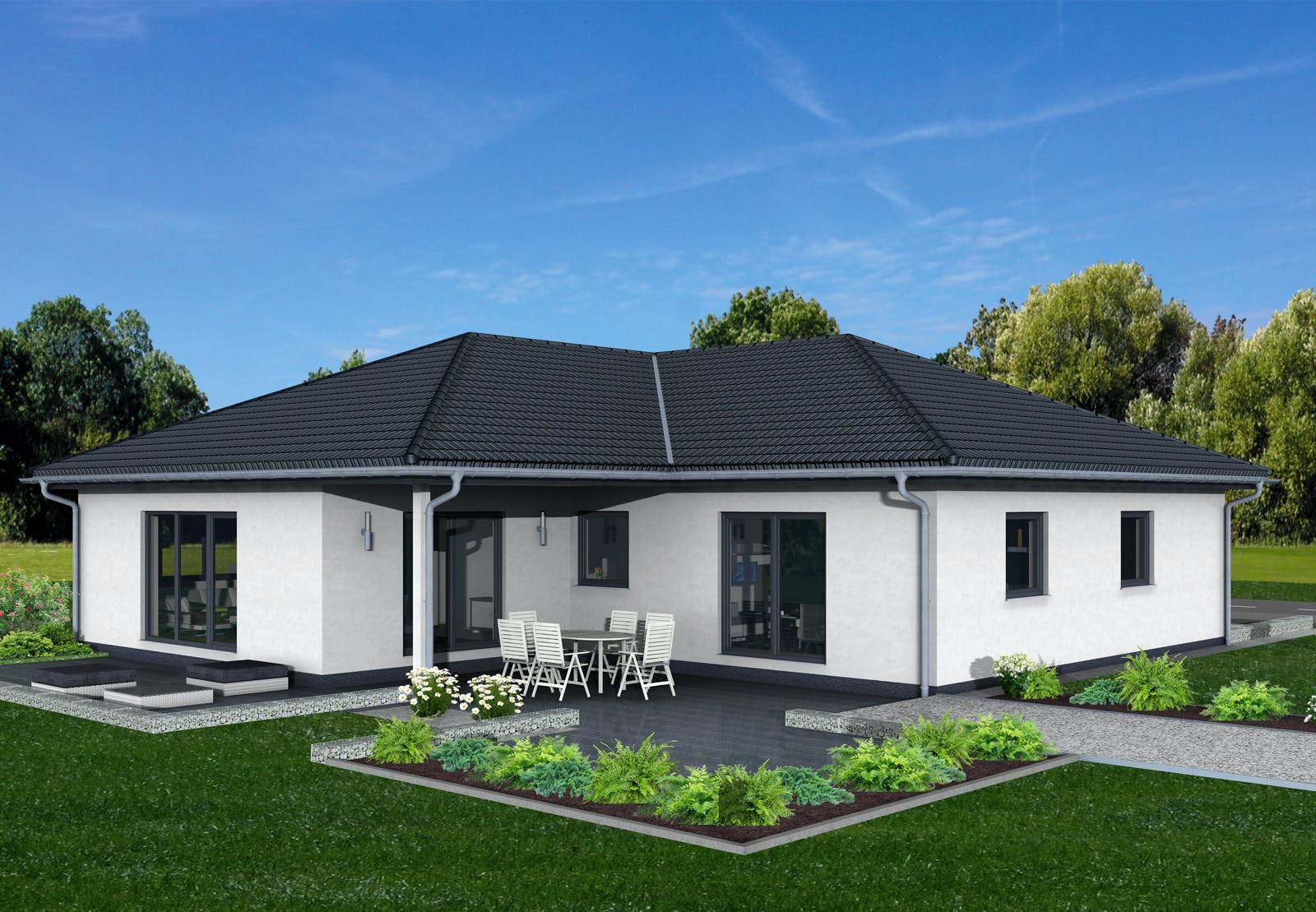 Fertighaus Junto 160 von FINGERHUT-HAUS Schlüsselfertig ab 525699€, Bungalow Außenansicht 2