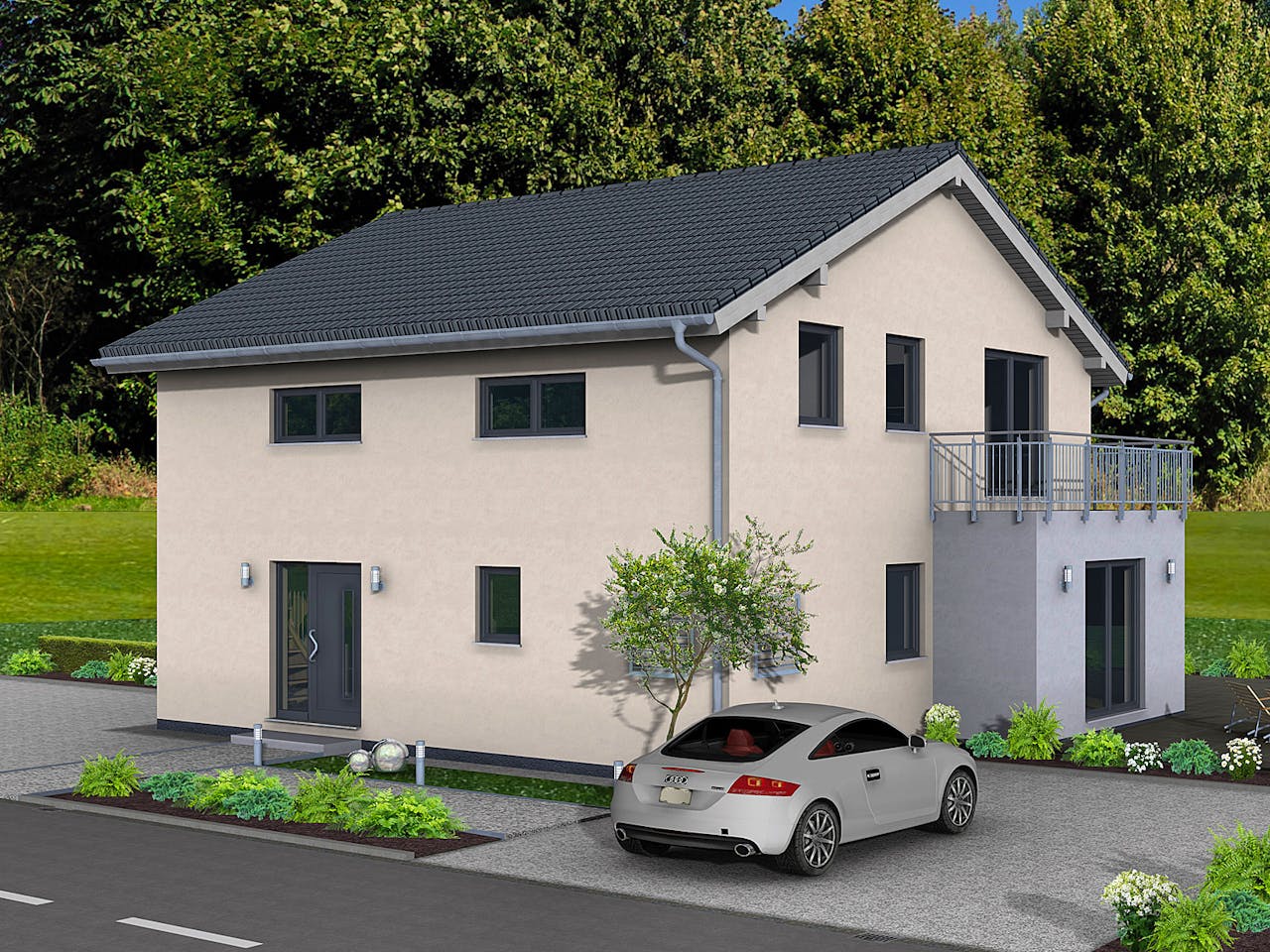 Fertighaus Junto 173 von Fingerhut Haus Schlüsselfertig ab 550019€, Satteldach-Klassiker Außenansicht 1