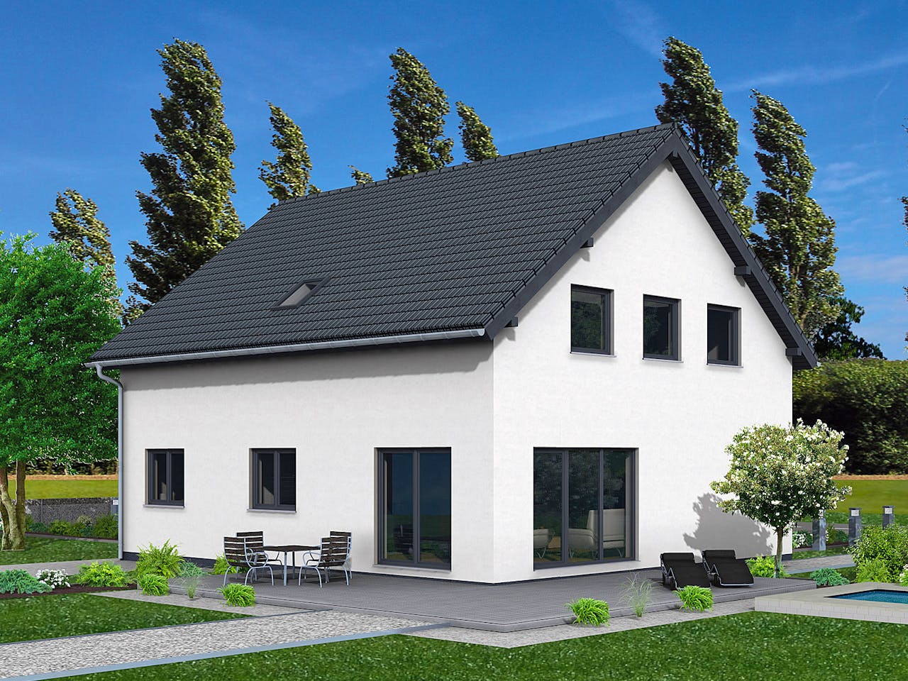 Fertighaus Junto 175 von Fingerhut Haus Schlüsselfertig ab 543590€, Satteldach-Klassiker Außenansicht 1