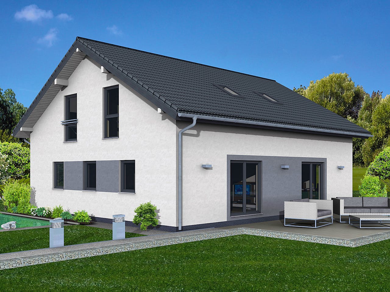 Fertighaus Junto 190 von Fingerhut Haus Schlüsselfertig ab 585218€, Satteldach-Klassiker Außenansicht 1