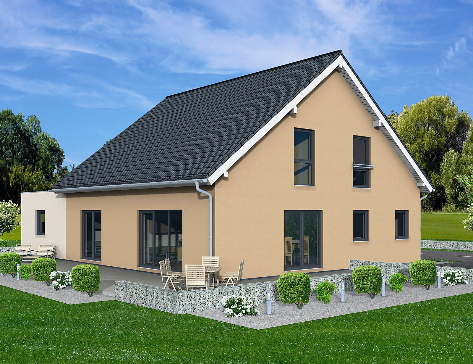 Fertighaus Junto 224 von FINGERHUT-HAUS Schlüsselfertig ab 650674€, Satteldach-Klassiker Außenansicht 2