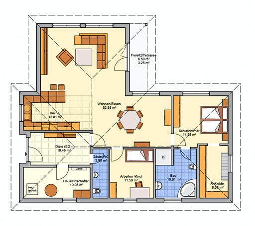 Fertighaus Levita von Fingerhut Haus Schlüsselfertig ab 384454€, Bungalow Grundriss 1