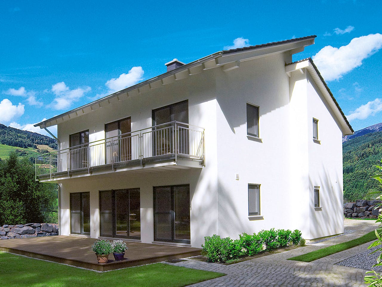 Fertighaus Luxa von Fingerhut Haus Schlüsselfertig ab 532083€, Pultdachhaus Außenansicht 1