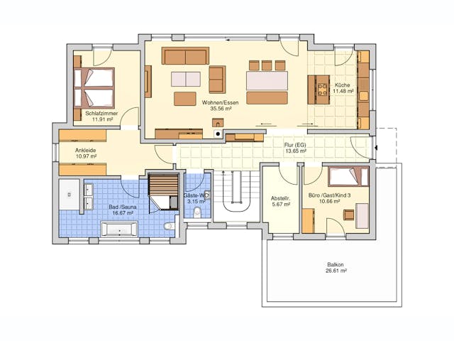 Fertighaus Malgara von Fingerhut Haus Schlüsselfertig ab 440930€, Cubushaus Grundriss 1