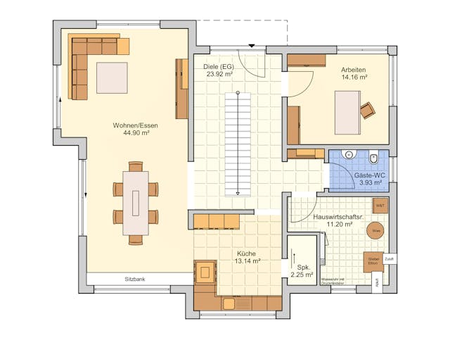 Fertighaus Bad Vilbel - Musterhaus NEU von Fingerhut Haus Schlüsselfertig ab 593766€, Satteldach-Klassiker Grundriss 1
