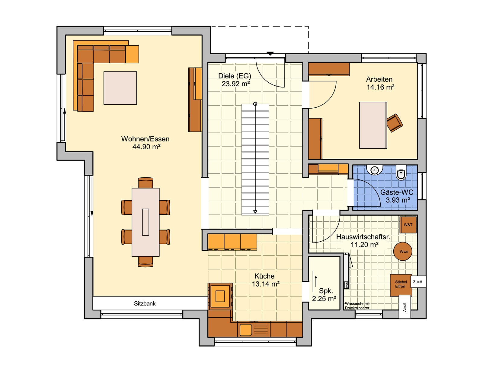 Fertighaus Bad Vilbel - Musterhaus NEU von FINGERHUT-HAUS Schlüsselfertig ab 597757€, Satteldach-Klassiker Grundriss 1