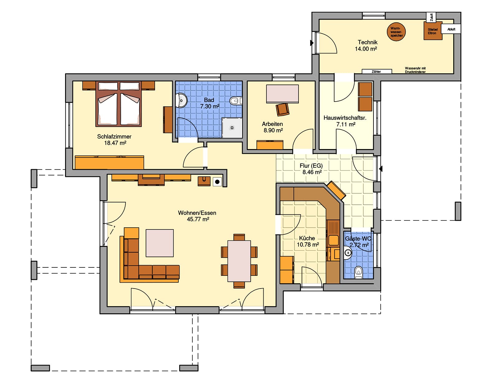 Fertighaus Nivelo von FINGERHUT-HAUS Schlüsselfertig ab 475247€, Bungalow Grundriss 1