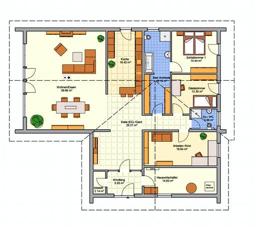Fertighaus Revas von FINGERHUT-HAUS Schlüsselfertig ab 558828€, Satteldach-Klassiker Grundriss 1
