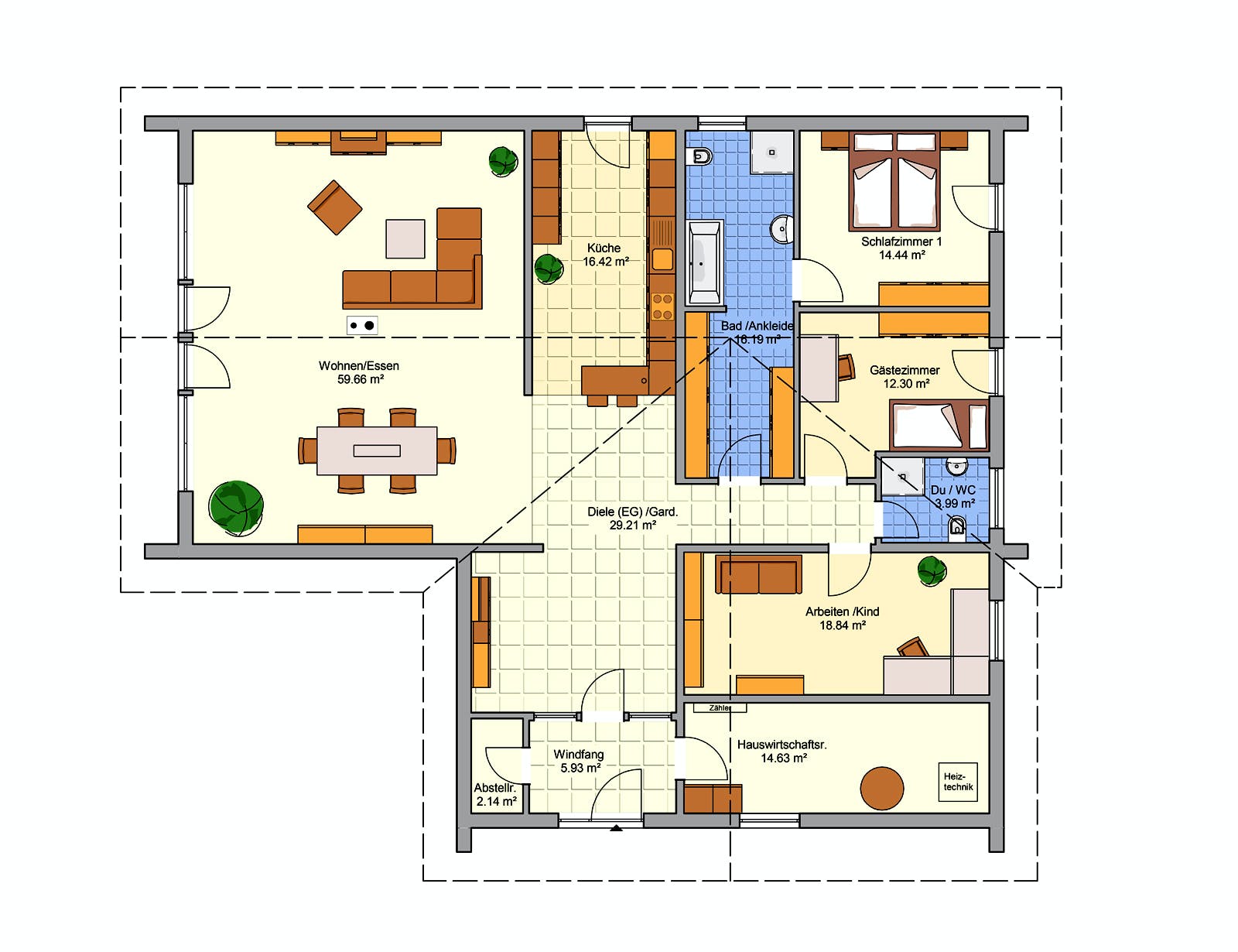 Fertighaus Revas von FINGERHUT-HAUS Schlüsselfertig ab 564158€, Satteldach-Klassiker Grundriss 1