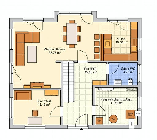 Fertighaus Rido von FINGERHUT-HAUS Schlüsselfertig ab 486570€, Satteldach-Klassiker Grundriss 1