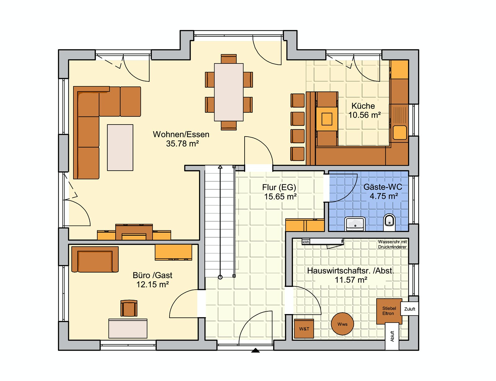Fertighaus Rido von FINGERHUT-HAUS Schlüsselfertig ab 490157€, Satteldach-Klassiker Grundriss 1