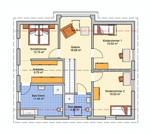 Fertighaus Rido von FINGERHUT-HAUS Schlüsselfertig ab 486570€, Satteldach-Klassiker Grundriss 2