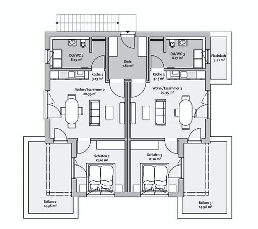 Fertighaus Dreifamilienhaus 241 von FischerHaus Schlüsselfertig ab 767360€, Stadtvilla Grundriss 2