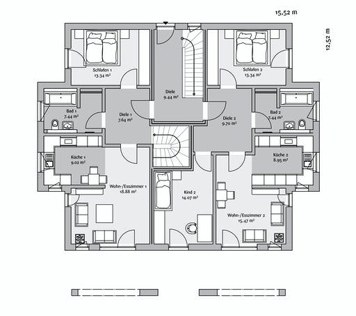 Fertighaus Sechsfamilienhaus 436 von FischerHaus Schlüsselfertig ab 1362910€, Stadtvilla Grundriss 1