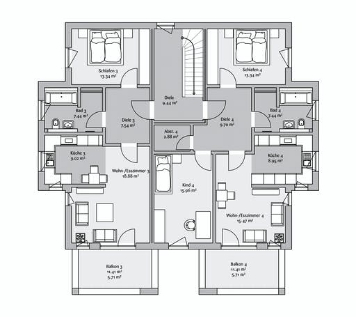 Fertighaus Sechsfamilienhaus 436 von FischerHaus Schlüsselfertig ab 1362910€, Stadtvilla Grundriss 2