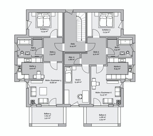 Fertighaus Sechsfamilienhaus 436 von FischerHaus Schlüsselfertig ab 1362910€, Stadtvilla Grundriss 3