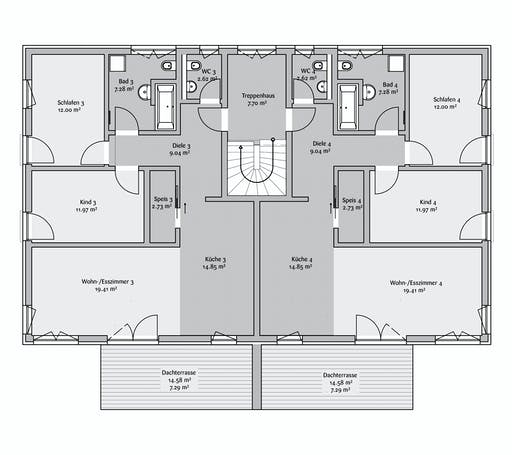 Fertighaus Sechsfamilienhaus 480 von FischerHaus Schlüsselfertig ab 1474645€, Satteldach-Klassiker Grundriss 2