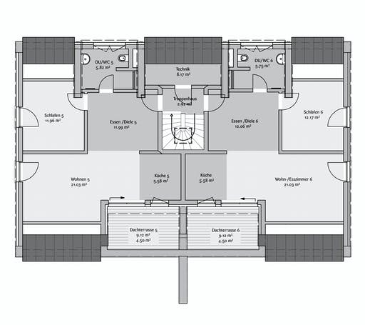 Fertighaus Sechsfamilienhaus 480 von FischerHaus Schlüsselfertig ab 1474645€, Satteldach-Klassiker Grundriss 3