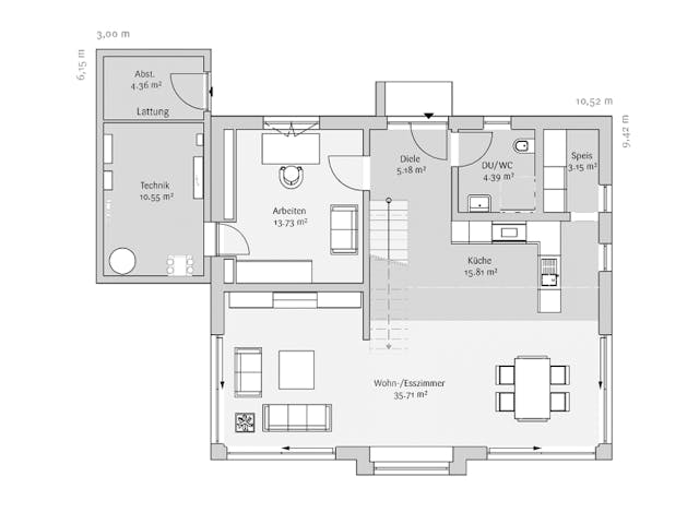 Fertighaus Musterhaus CasaMina von FischerHaus Schlüsselfertig ab 546490€, Satteldach-Klassiker Grundriss 1