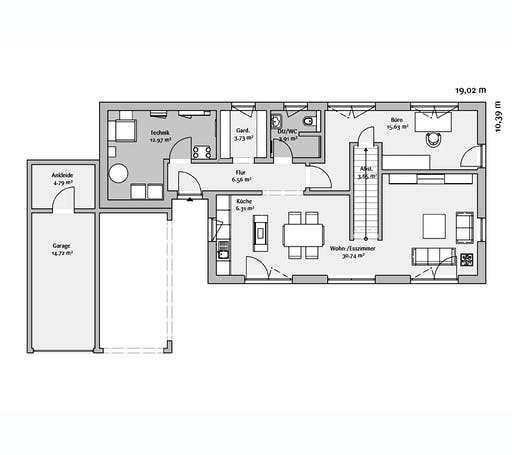 Fertighaus Modern 154 von FischerHaus Schlüsselfertig ab 443494€, Satteldach-Klassiker Grundriss 1
