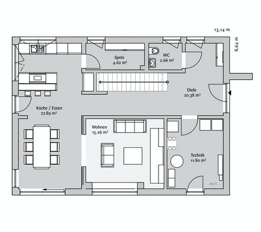 Fertighaus Modern 161 von FischerHaus Schlüsselfertig ab 401550€, Satteldach-Klassiker Grundriss 1