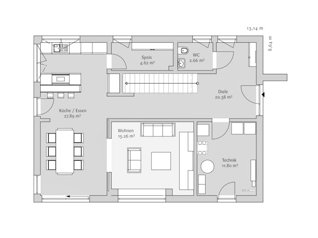 Fertighaus Modern 161 von FischerHaus Schlüsselfertig ab 530046€, Satteldach-Klassiker Grundriss 1