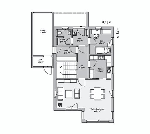 Fertighaus Modern 210 von FischerHaus Schlüsselfertig ab 398785€, Satteldach-Klassiker Grundriss 1