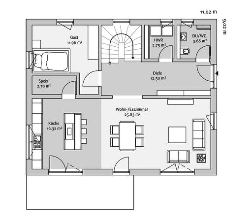 Fertighaus Modern 238 von FischerHaus Schlüsselfertig ab 415575€, Satteldach-Klassiker Grundriss 1