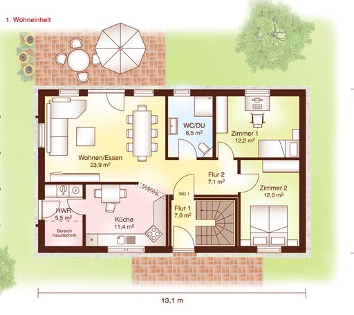 Blockhaus Holbäk von Fjorborg Ausbauhaus ab 246221€, Blockhaus Grundriss 1