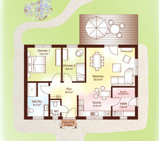 Blockhaus Korsör von Fjorborg Ausbauhaus ab 134785€, Blockhaus Grundriss 1